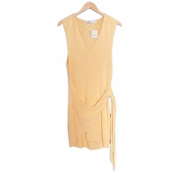 NWT Free People Faux Wrap Mini Sweater Dress Peach Sunrise Womens Size Large NEW - Picture 2 of 16